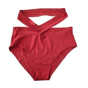 Womens Red High Waisted Cutout Criss Cross Bikini Bottoms Size Small